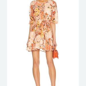 MINKPINK Red and Pink Puff Sleeve Mini Sundress